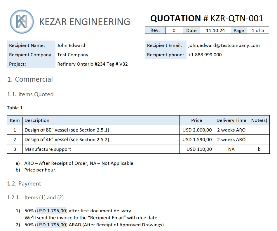 transmittal sheet example